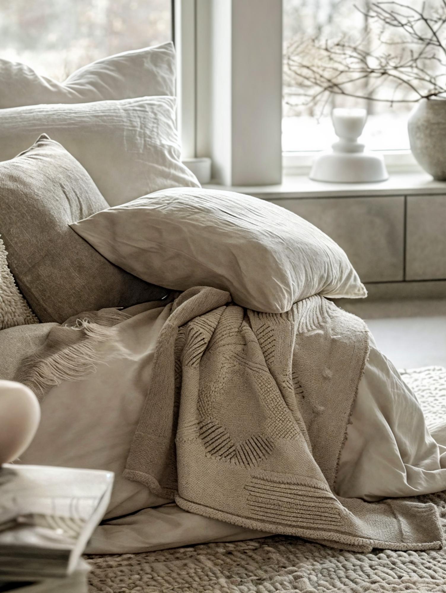 cozy bedroom with soft textiles